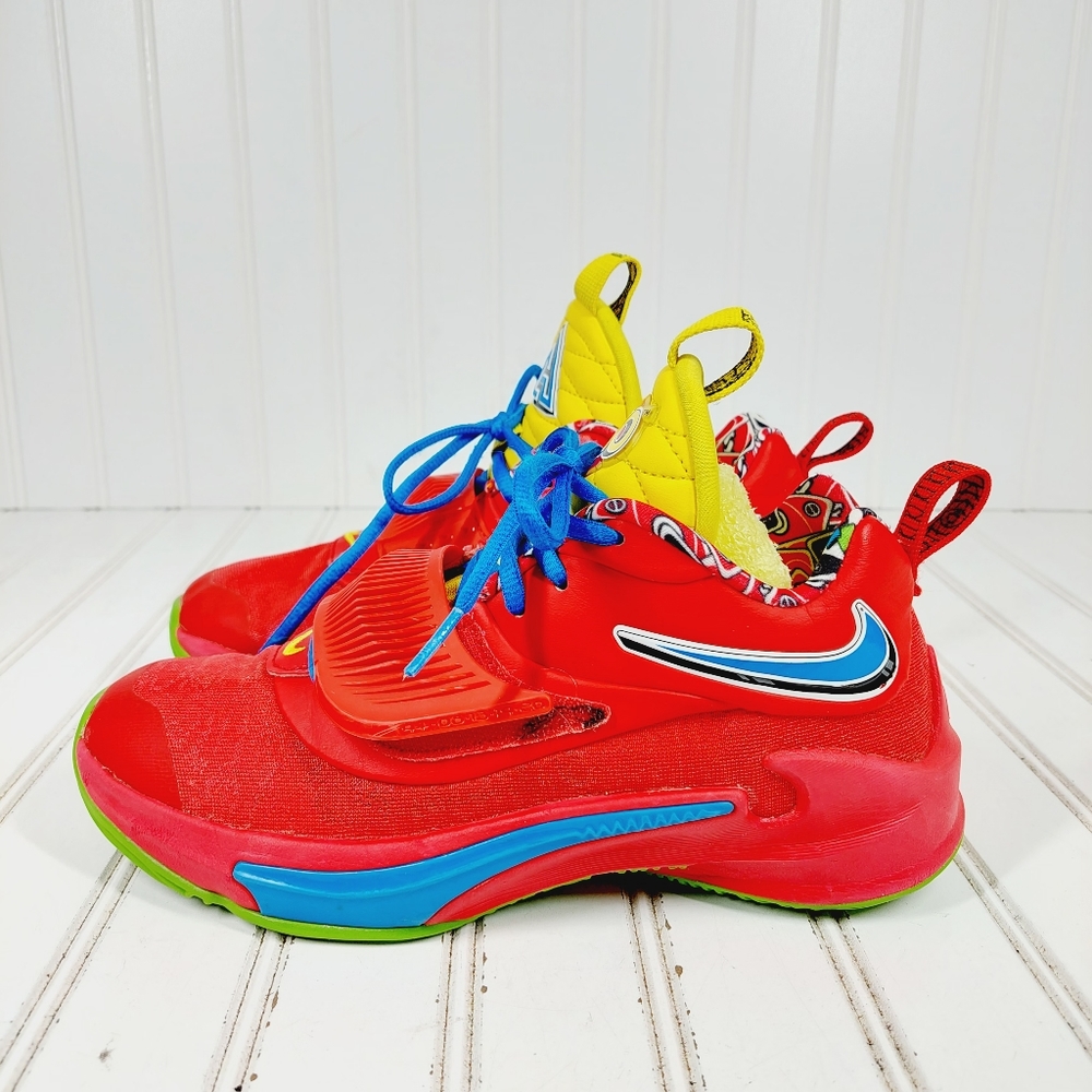 Nike Kids Zoom Freak 3 Basketball Shoes Red Blue Athleisure Sneakers D984